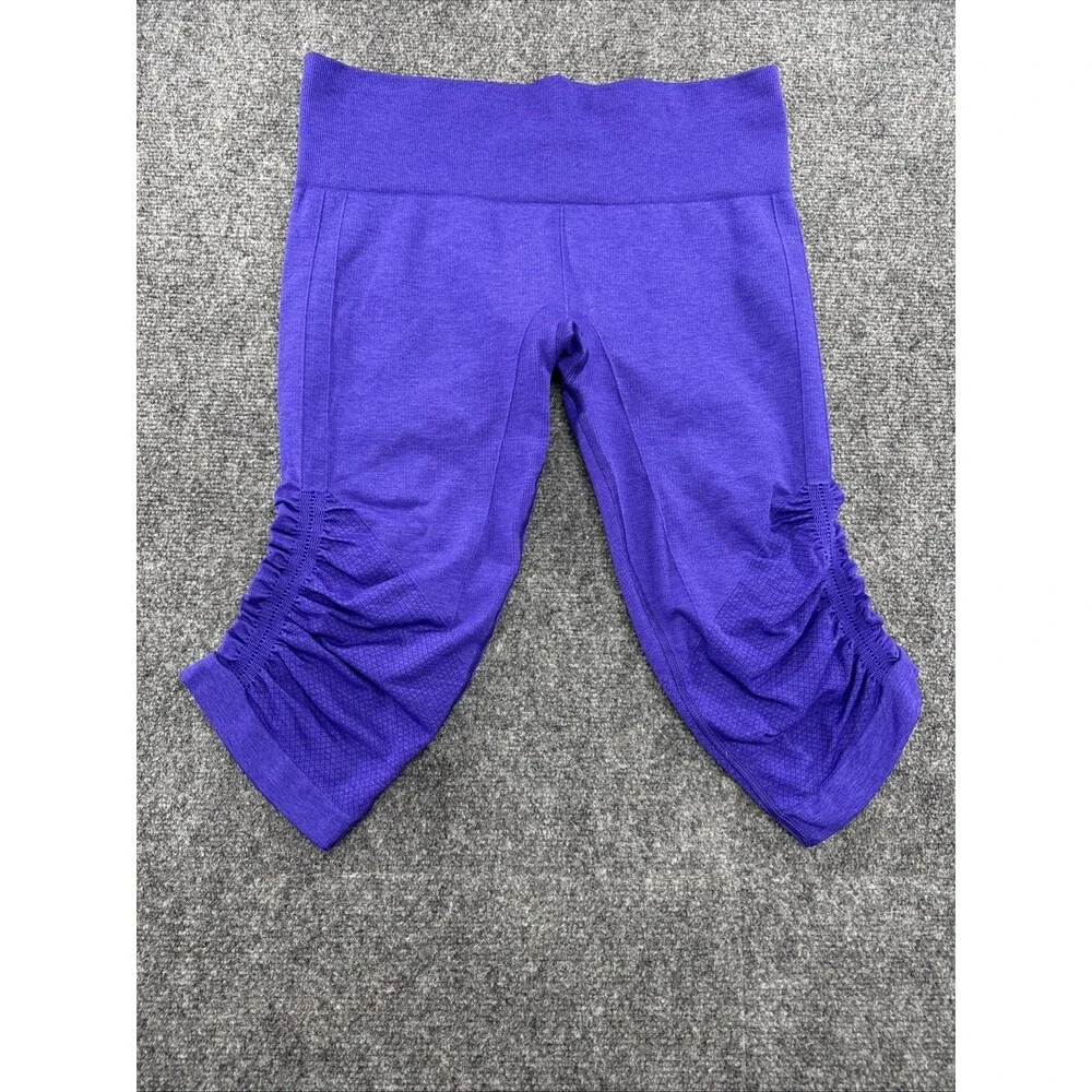 Lululemon Seamless Crop Leggings Womens Size 6 Purple Ruched Mesh Yoga Capri